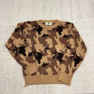 Vintage Camouflage Sweater Mens Medium Brown 1990s Pull Over Knit Black Sheep